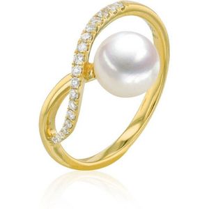 Luna-Pearls - 005.1103-54 - Ring - 585/-Geel goud met Zoetwater gekweekte parel en Diamanten - Maat 54