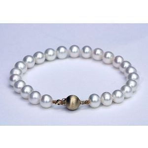 Luna-Pearls - Dames Armband - 585 / - wit goud - parel - A25