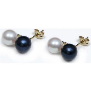 Luna-Pearls - Dames Oorknoppen - 585 / - geel goud - parel - O121-AE0066