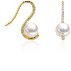 Luna-Pearls - 312.1671 - Oorbellen - 750/-Geel goud met Zoetwater gekweekte parel en Diamanten