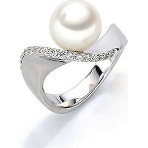 Luna-Pearls - Dames Ring - 750 / - wit goud - parel - diamant - M_S3_R1--AR0002