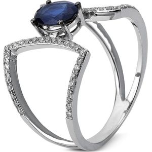 Luna Creation - Ring - Witgoud 14K Diamant 0.23ct Saffier - 1B684W4535-1-53.5