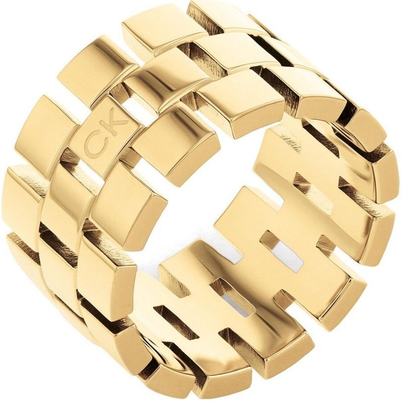 Calvin Klein CJ35000325C Dames Ring - Sieraad - Minimalistische ring - Staal - Goudkleurig - 12 mm breed