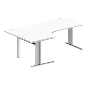 Schäfer Shop Pure hoekbureau PLANOVA BASIC, 90° hoek links, C-poot, B 2000 x D 1200/800 x H 717 mm, wit/wit aluminium + kabelgoot