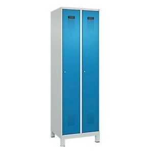 C+P Evolo Plus kledingkast, 2 vakken, 300 mm vakbreedte, met voetjes, rechts scharnierend, cilinderslot, B 600 x D 500 x H 1950 mm, lichtgrijs/lichtblauw