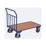 Duwbeugelwagen, staal/MDF-plaat, decor gentiaanblauw/beuken, L 1000 x B 695 mm, met verticale buizen, TPE-wielen met EasySTOP, tot 400 kg
