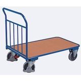 Duwbeugelwagen, staal/MDF-plaat, decor gentiaanblauw/beuken, L 1000 x B 695 mm, met verticale buizen, TPE-wielen met EasySTOP, tot 400 kg