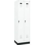 C+P Evolo Plus garderobekast, 2 vakken, 300 mm vakbreedte, met plint, rechts scharnierend, veiligheidsdraaigrendel, soft-close, inbraakwerend, B 600 x D 500 x H 1950 mm, verkeerswit RAL 9016/ verkeerswit RAL 9016