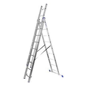 Multifunctionele ladder SZ metaal, 3-delig, met 3 x 9 sporten, tot 150 kg, EN 131, dwarsbalk, spreiderbeveiliging, aluminium