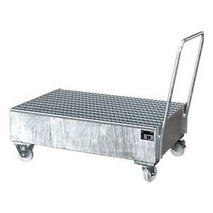 Stalen lekbak met wielen + greep, 1200 x 800 mm, gegalvaniseerd