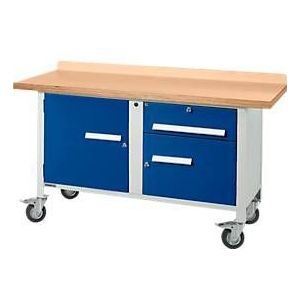 Mobiele werkbank Schäfer Shop Select PWi 150-3, beuken multiplex blad, tot 400 kg, B 1500 x D 700 x H 840 mm