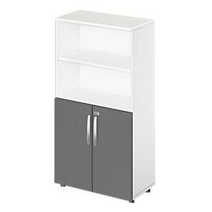 Schäfer Shop  Select Combikast LOGIN, bovenaan 2 rekken, onderaan 2 ordnerhoogten met deuren, B 800 x D 420 x H 1470 mm, wit/grafiet