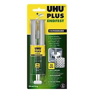 UHU PLUS snelvast 2-componentenlijm, 25 g, op basis van epoxyhars, met tweekamerspuit