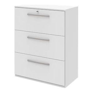 Hangmappenkast BARI, 3 schuifladen, centrale vergrendeling, B 819 x D 430 x H 1117 mm, wit