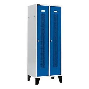 Schäfer Shop  Select Kledinglocker, met geperforeerde rijen, 2 compartimenten, 400 mm, met poten, draaigrendelslot, deur gentiaanblauw