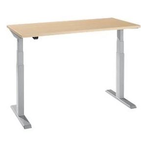 Schäfer Shop  Select Home Office-bureau, elektrisch in hoogte verstelbaar, rechthoekig, T-voet, B 1300 x D 650 x H 640-1300 mm, ahorn/wit aluminium