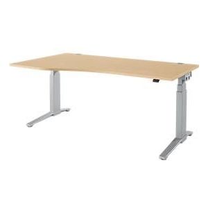 Schäfer Shop  Genius Bureautafel met aanbouw PLANOVA ERGOSTYLE, C-poot, aanbouw links, tweetraps elektrisch in hoogte verstelbaar, B 1800 mm, esdoornpatroon/blank aluminium