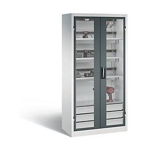 C+P Comfort acculaadkast met kijkvenster van acrylglas, H 1950 x B 930 x D 500 mm, lichtgrijs/antraciet