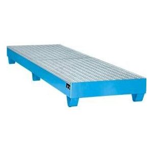 Stalen lekbak met rooster, 2400 x 800 mm, blauw RAL 5012