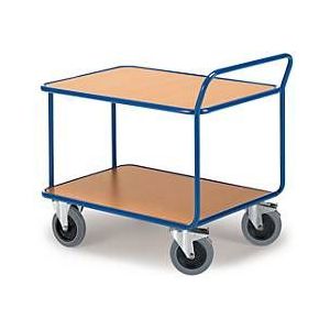 Etagewagen 2 legborden  Rollcart - L 1200 x B 800 mm - draagvermogen tot 500 kg - TPE-banden - gentiaanblauw gepoedercoat staal RAL 5010