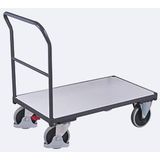 ESD duwbeugelwagen, staal/spaanplaat, grafietgrijs/lichtgrijs, L 880 x B 500 mm, met dwarsbeugel, TPE-wielen met EasySTOP, tot 400 kg