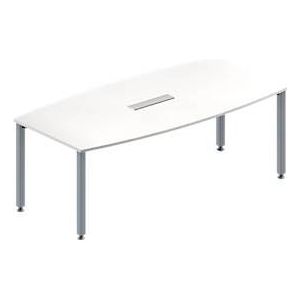 Schäfer Shop  Genius Vergadertafel MODENA FLEX, in hoogte verstelbaar, bootvorm, 4-poot vierkante buis, B 2000 x D 1000/800 mm, 6-voudige contactdoos, wit