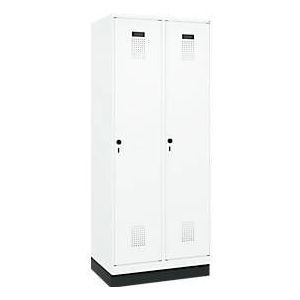 C+P Evolo Plus garderobekast, 2 vakken, 400 mm vakbreedte, met plint, rechts scharnierend, B 800 x D 500 x H 1950 mm, draaigrendel, verkeerswit/verkeerswit