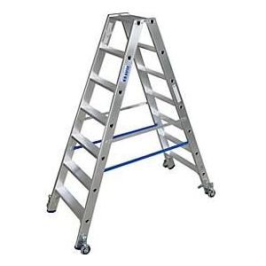 Dubbele trapladder van aluminium met wielen, 2 x 7 treden