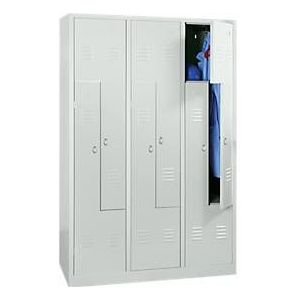 Locker, 6 compartimenten, 6 vakken, Z-deuren, met sokkel, draaivergrendeling, lichtgrijs