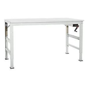 Werktafel Ergo K, met zwengel,  1500 x 800 mm, Tafelblad PVC afwerking, lichtgrijs