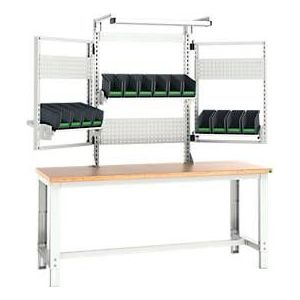 Bott cubio system werkbank, met steun en zwenkraam, licht, beuken multiplex plaat, tot 800 kg, B 2000 x D 750 mm, lichtgrijs