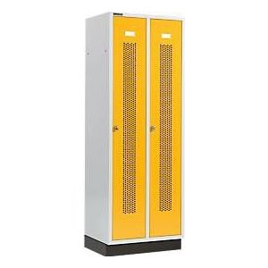 Schäfer Shop  Select Kledinglocker, met geperforeerde rijen, 2 compartimenten, 300 mm, met fitting, draaigrendelslot, Deur koolzaadgeel