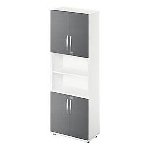 Schäfer Shop  Select Combikast LOGIN, boven- en onderaan 2 ordnerhoogten met deur, Midden archiefrek, B 800 x D 420 x H 2196 mm, wit/grafiet