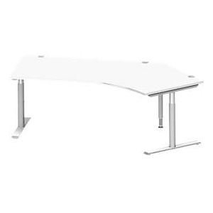 Schäfer Shop Genius hoekbureau MODENA FLEX 135°, T-poot ronde buis, B 2165 mm, bevestiging rechts, wit/wit aluminium