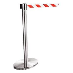Afzetpaal met trekband chroom, trekband rood/wit