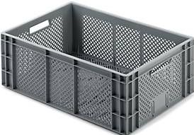Euro Box groente- en fruitkist, voedselveilig, inhoud 47,9 L, opengewerkte versie, grijs
