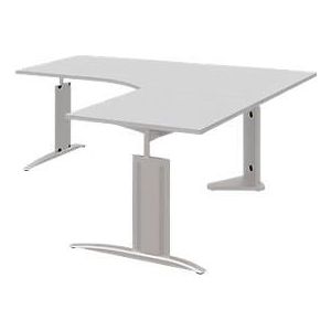 Hoekbureautafel BARI, 90°, hoek rechts, C-poot, B 1800 x D 800 mm, lichtgrijs