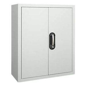 Magazijnkast - B 700 x D 300 x H 830 mm - 4 legborden - 22 bakken - met deuren - lichtgrijs