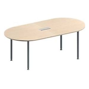 Schäfer Shop  Genius Vergadertafel MODENA FLEX, in hoogte verstelbaar, 3-voudige contactdoos, ovale vorm, 4-poot ronde buis, 2000 x 1000 mm, esdoornpatroon
