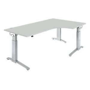 Schäfer Shop  Genius Hoekbureautafel 90° PLANOVA ERGOSTYLE, aanbouw rechts, handmatig in hoogte verstelbaar, B 2000 mm, lichtgrijs/blank aluminium
