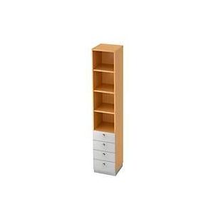 Combi-boekenkast 3 legborden + 4 laden, spaanplaat, B 400 x D 420 x H 2200 mm, beukendecor/zilver