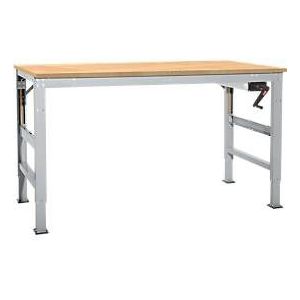Werktafel Ergo K, met zwengel,  2500 x 800 mm, tafelblad multiplex, aluminium zilver