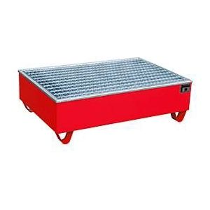 BAUER AW-2/PE opvangbak met rooster, 210 l, B 1215 x D 815 x H 365 mm, rood