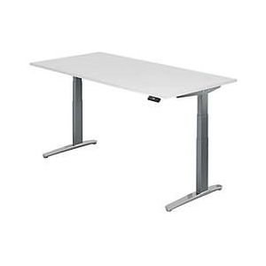 TOPAS LINE bureau, elektrisch in hoogte verstelbaar, C-poot, B 2000 x D 1000 x H 650-1300 mm, wit/grafiet + memory schakelaar, kabelgoot