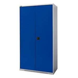 Schäfer Shop Genius zware werkkast FS, plaatstaal, B 1055 x D 520 x H 1950 mm, 5 OH, witaluminium/enziumblauw, tot 1000 kg