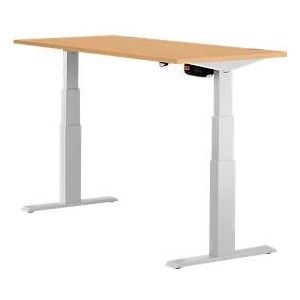 Schäfer Shop Select ERGO-T bureau, elektrisch in hoogte verstelbaar, rechthoekig, T-poot, B 1200 x D 800 x H 640-1300 mm, beuken decor/blank aluminium