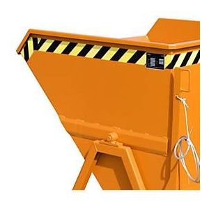 Spaanderkieperbak Bauer SKS 550, staal, oranje, B 1250 x D 1200 x H 1170 mm, 550 l, tot 1000 kg, rollen, aftapkraan, handmatige kiepinrichting