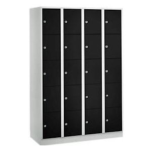 Vakkenkast 300 mm, 4 compartimenten, 20 vakken, veiligheidscilinderslot, sokkel, diepzwart