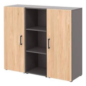 Home Office dressoir TEMPIO, hout, 2 deuren, 1 legplank, 3 OH, B 1200 x D 340 x H 1070 mm, antraciet/ eiken hickory