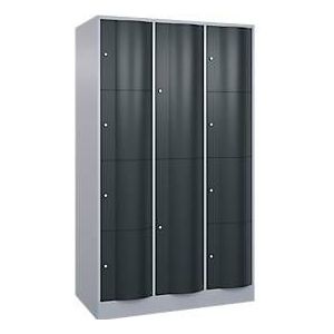 C+P Resisto combi lockerkast, 3 vakken, 10 vakken, B 1148 x D 640 x H 1950 mm, blank aluminium/antraciet grijs